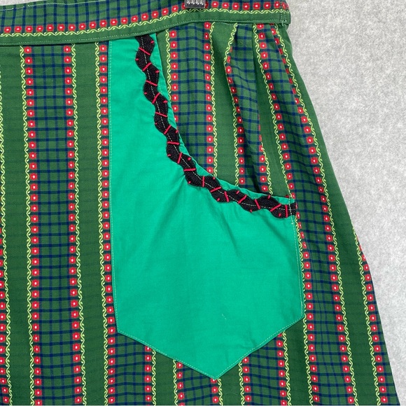 Vintage Apron Olive Green Striped Kelly-green pockets - Picture 8 of 12